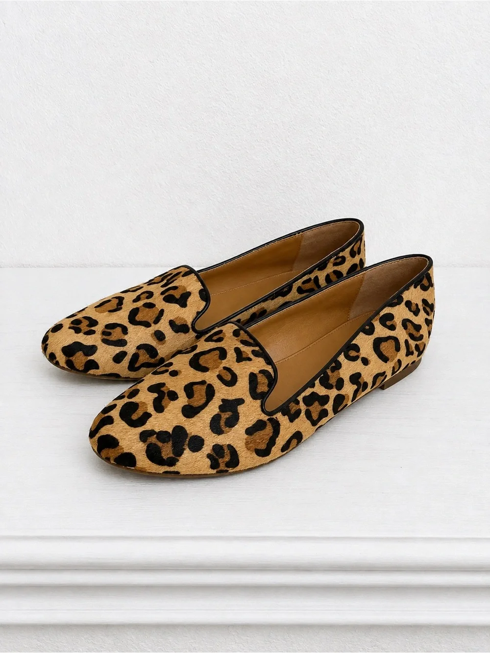 J. Crew Cora Calf Hair/Leather Leopard Loafers Leather Slip On Flats Size 7.5